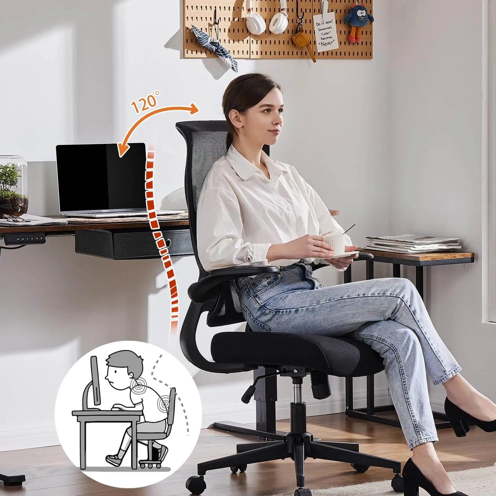 Ergonomic Computer Mesh Chair with Flip-up Armrests,Lumbar Support, Backrest for Home Office