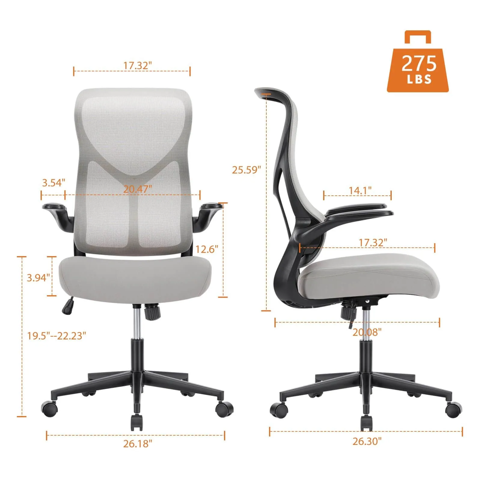 Ergonomic Computer Mesh Chair with Flip-up Armrests,Lumbar Support, Backrest for Home Office