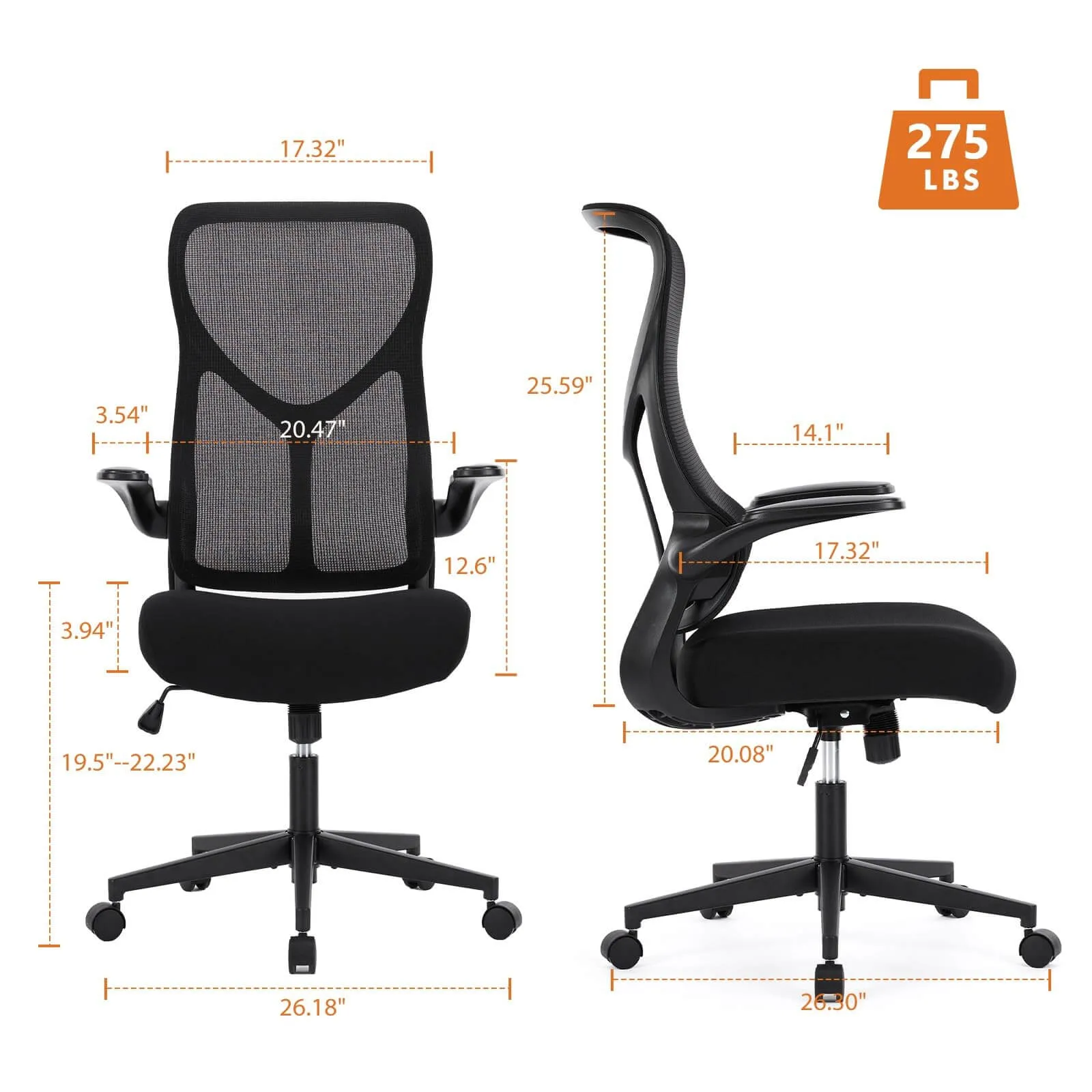Ergonomic Computer Mesh Chair with Flip-up Armrests,Lumbar Support, Backrest for Home Office