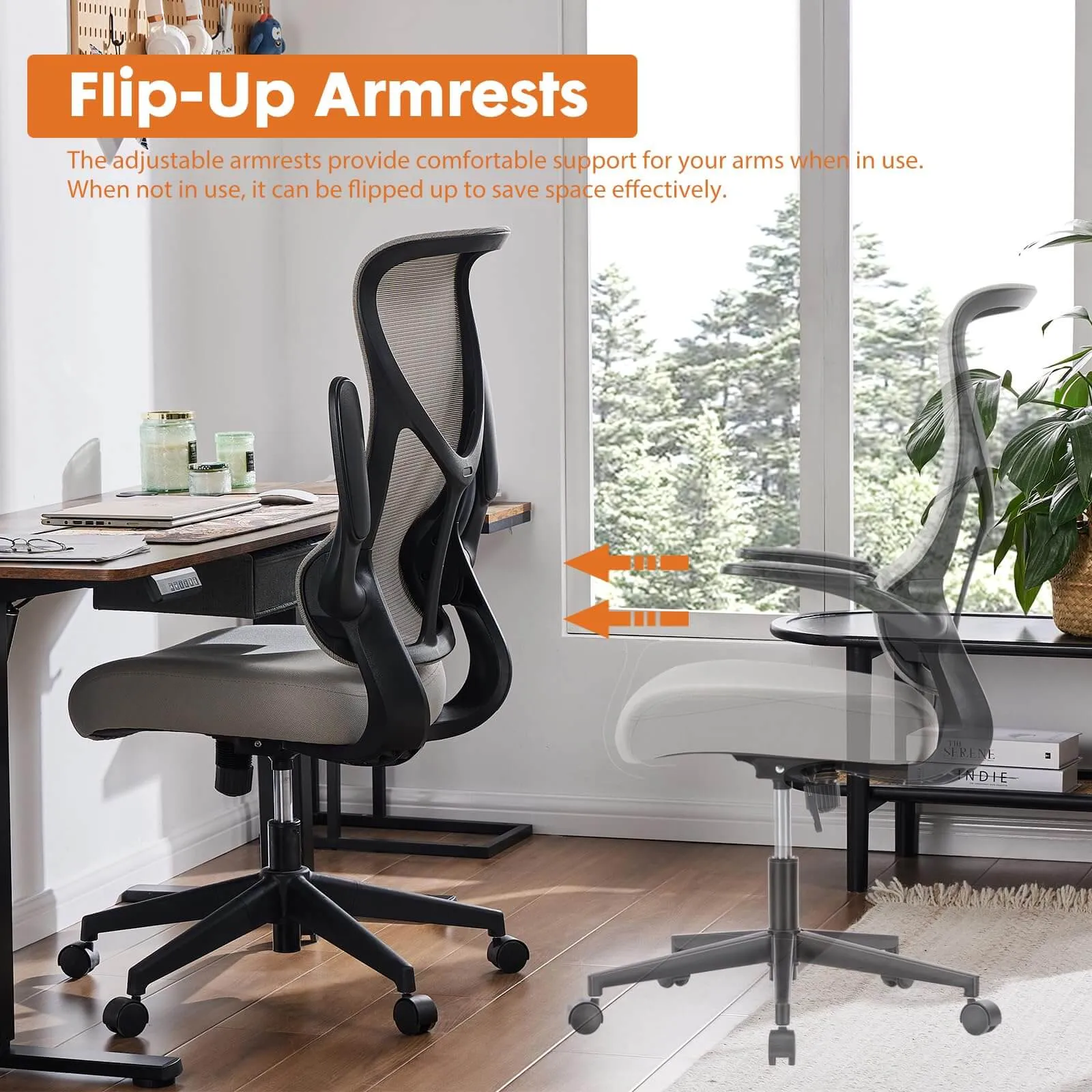 Ergonomic Computer Mesh Chair with Flip-up Armrests,Lumbar Support, Backrest for Home Office