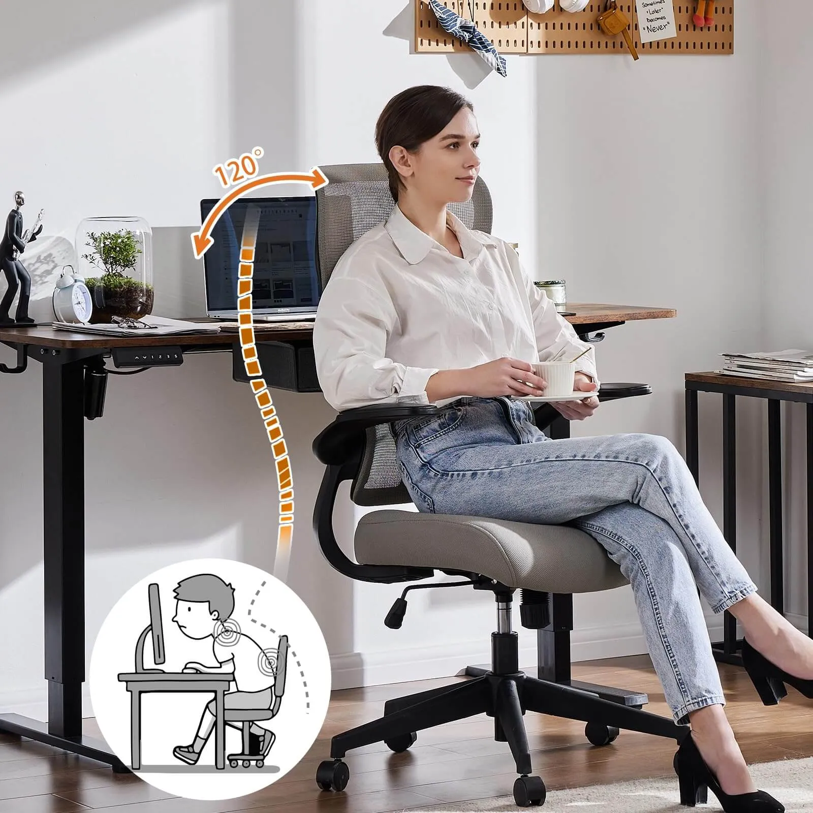 Ergonomic Computer Mesh Chair with Flip-up Armrests,Lumbar Support, Backrest for Home Office