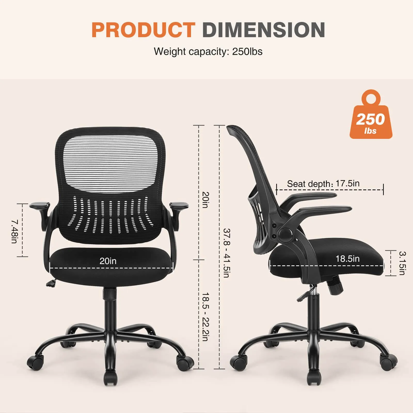 Ergonomic Home Mesh Office Desk Chairs with Flip up Armrests,Lumbar Support