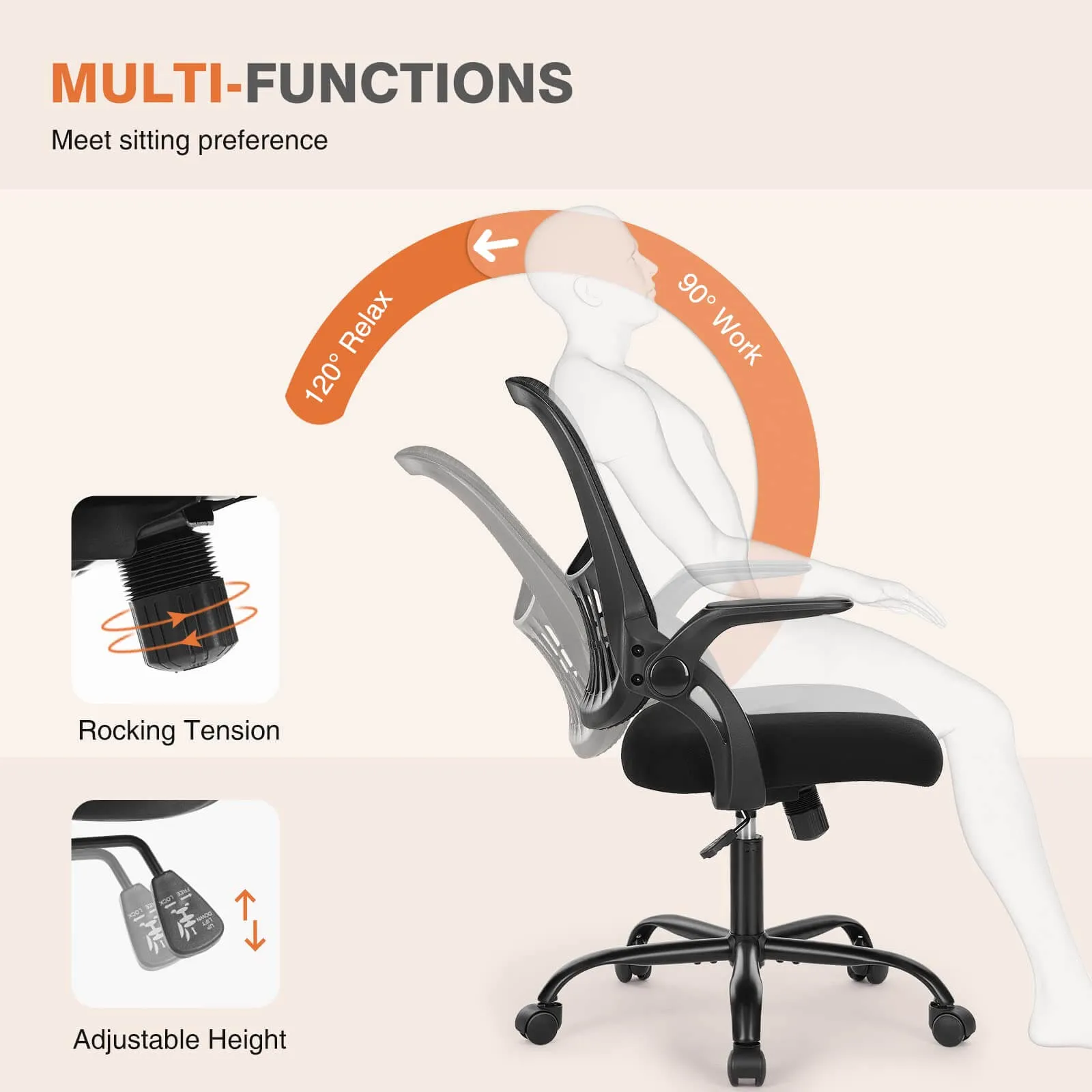 Ergonomic Home Mesh Office Desk Chairs with Flip up Armrests,Lumbar Support