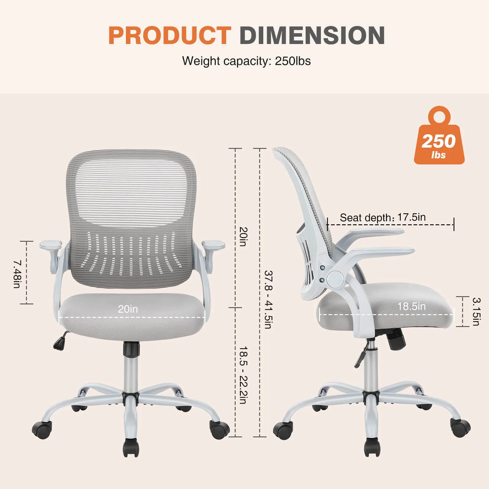 Ergonomic Home Mesh Office Desk Chairs with Flip up Armrests,Lumbar Support