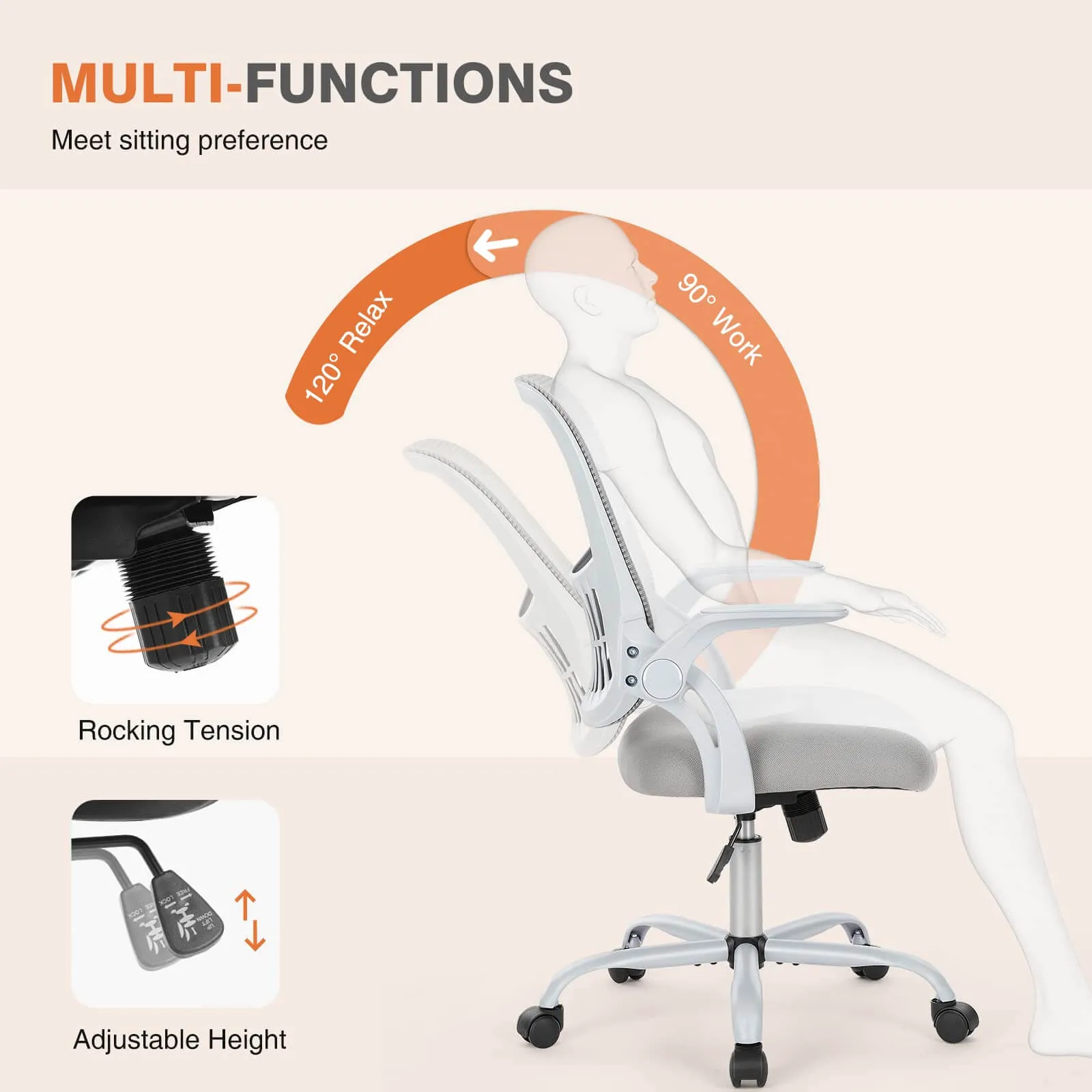 Ergonomic Home Mesh Office Desk Chairs with Flip up Armrests,Lumbar Support
