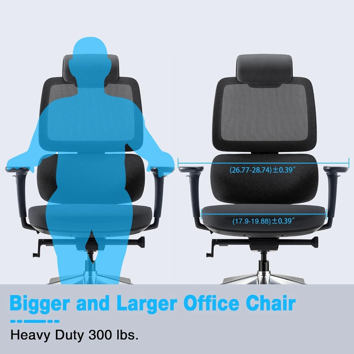 Ergonomic Office Chair, Rolling Desk Chair with Adjustable Lumbar Support, 3D Armrest, Blade Wheels, Mesh Computer Chair with Sliding Seat, Gaming Chairs, Executive Swivel Chair