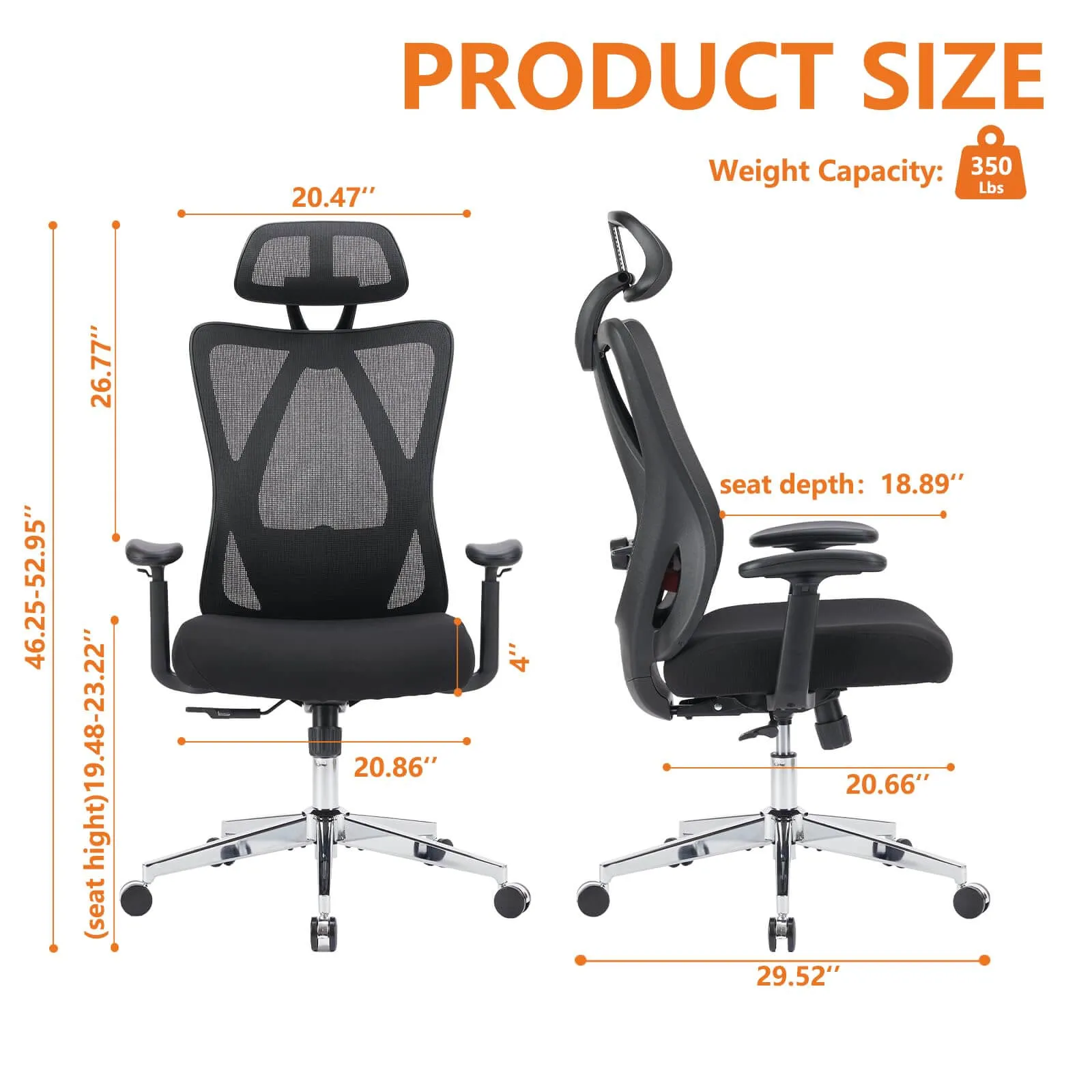 Ergonomic Office Chair with 2D Armrest Adjustable Lumbar Support & Headrest,135°Tilt Function