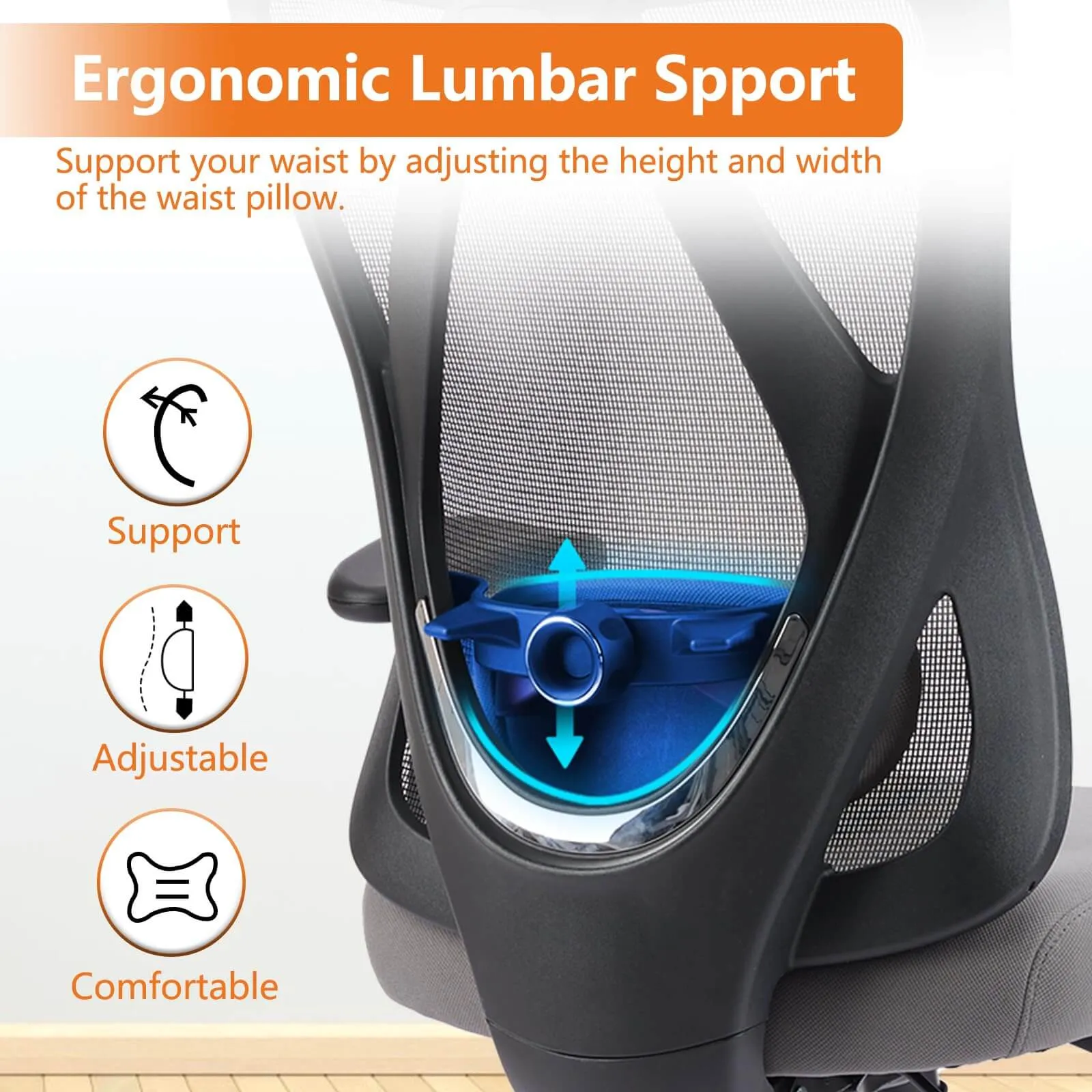Ergonomic Office Chair with 2D Armrest Adjustable Lumbar Support & Headrest,135°Tilt Function