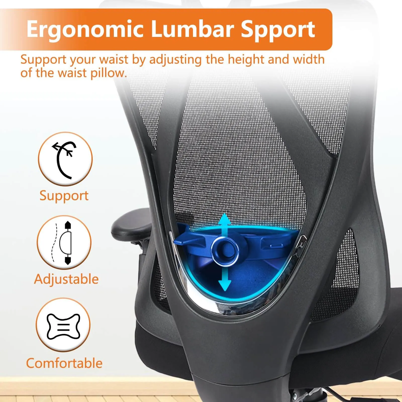 Ergonomic Office Chair with 2D Armrest Adjustable Lumbar Support & Headrest,135°Tilt Function