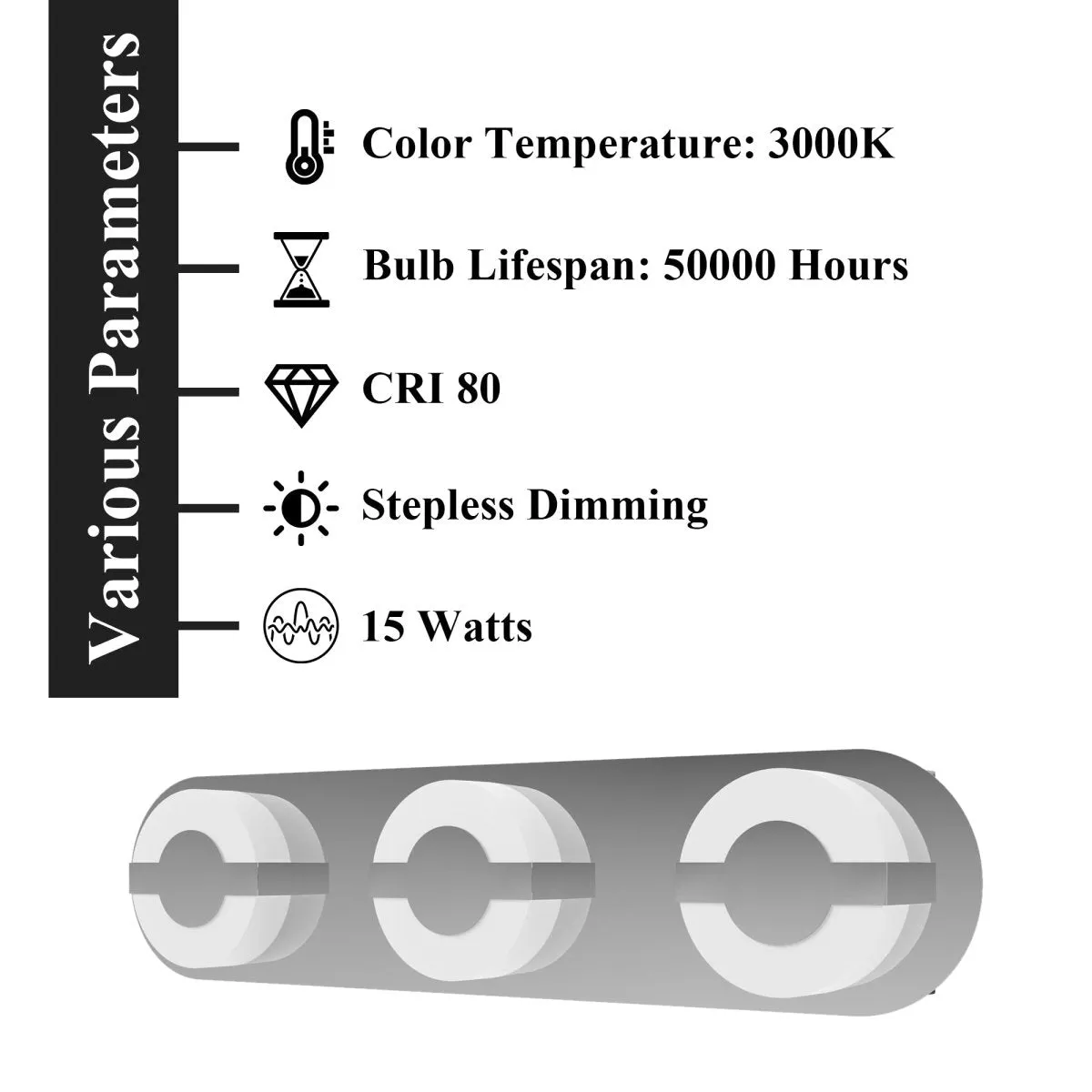ExBrite 22.8" Chromed 3-Lights LED Vanity Light for Modern Bathrooms
