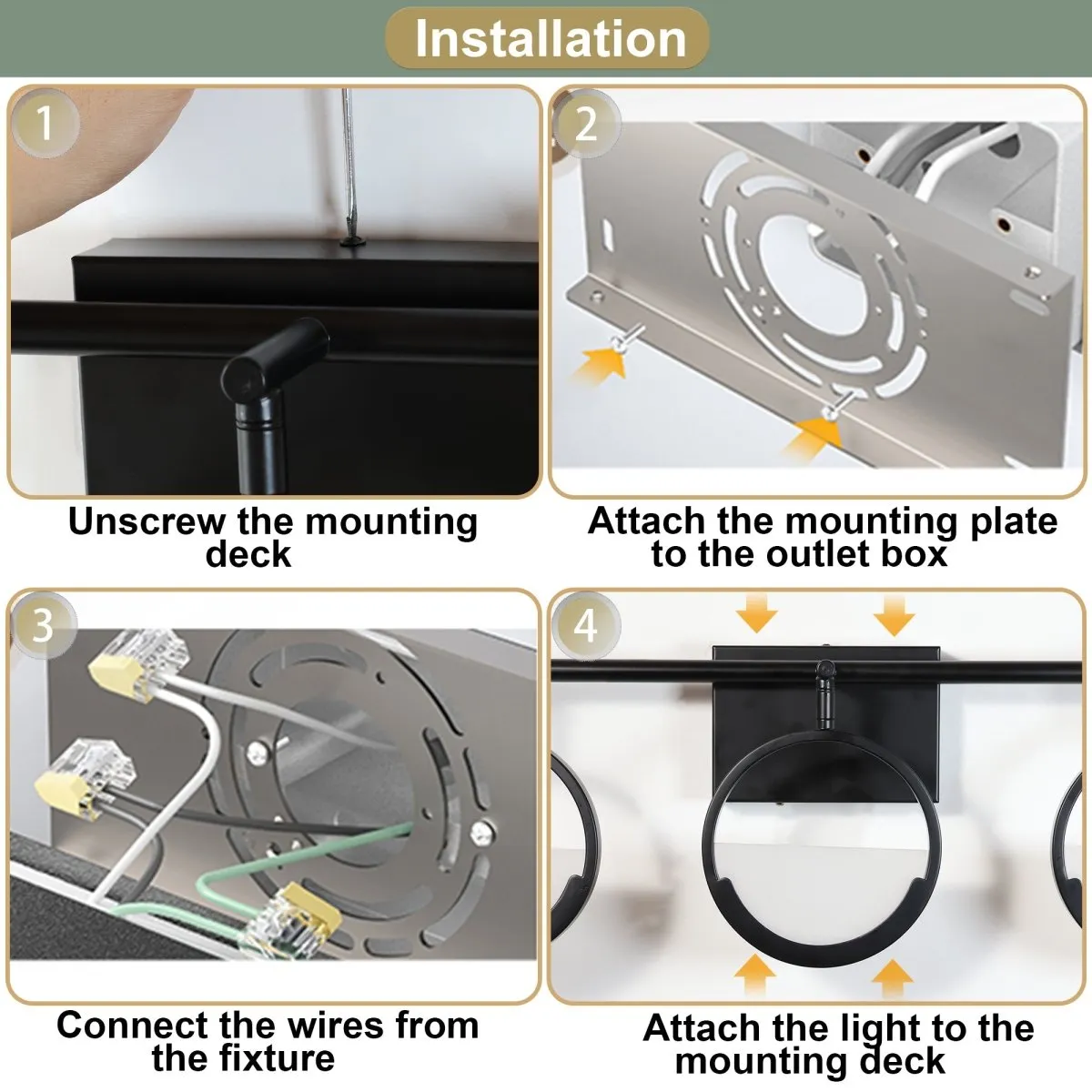 ExBrite Modern Simplicity LED Vanity Light with Rotatable Heads and Dimmable Brightness, Black