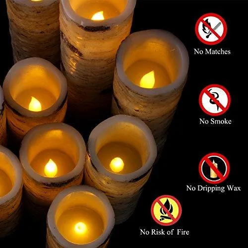 Flameless Candles Battery Operated Birch Candles Set of 9 Real Wax Pillar LED Candles with 10-Key Remote Control 2/4/6/8 Hours Timer