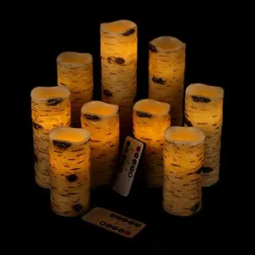 Flameless Candles Battery Operated Birch Candles Set of 9 Real Wax Pillar LED Candles with 10-Key Remote Control 2/4/6/8 Hours Timer