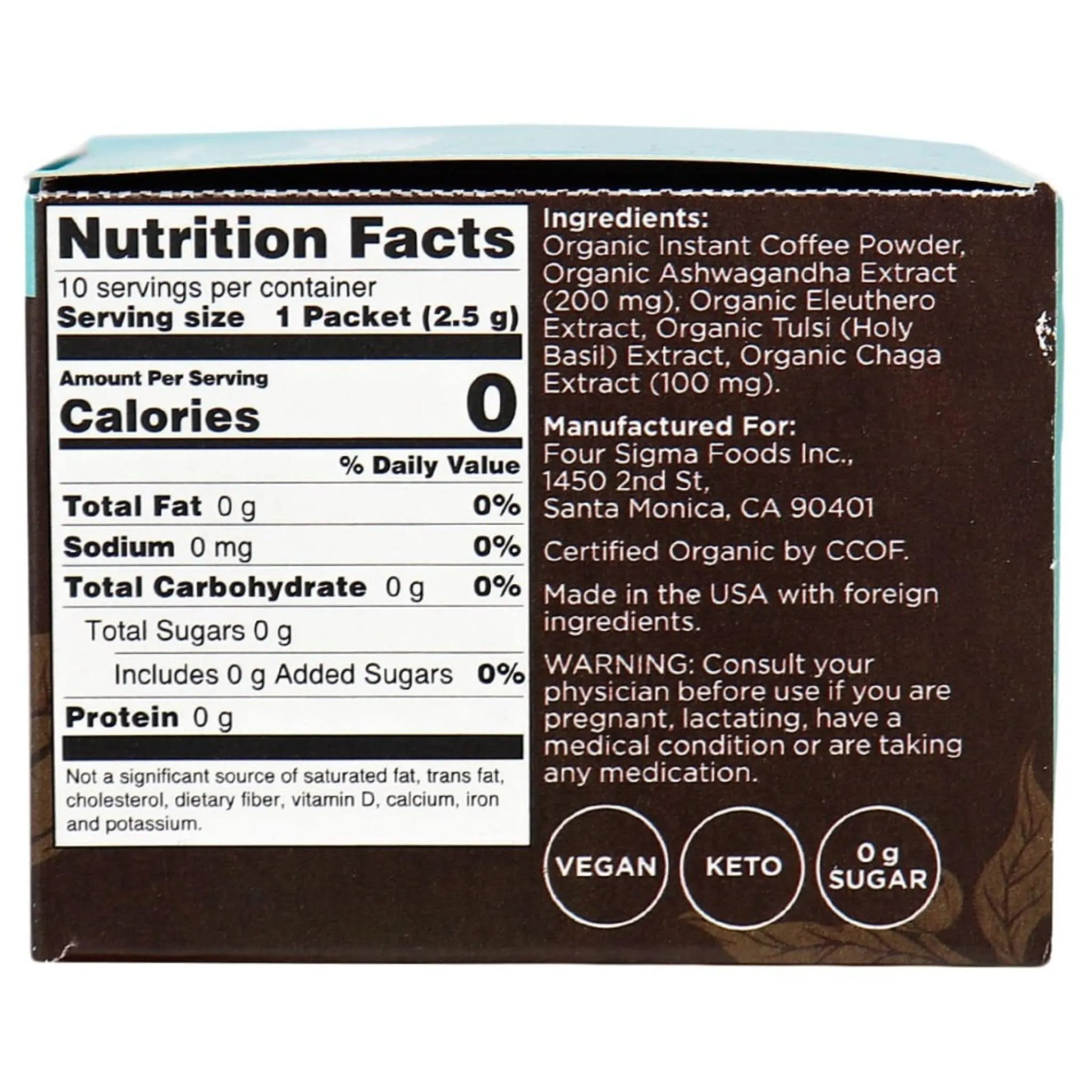 Four Sigmatic Adaptogen Coffee Mix with Ashwagandha, 10x2.5g Sachets