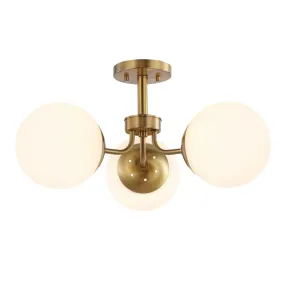 Geo 23.5" 3-Light Bohemian Farmhouse Iron/Frosted Glass LED Semi Flush Mount