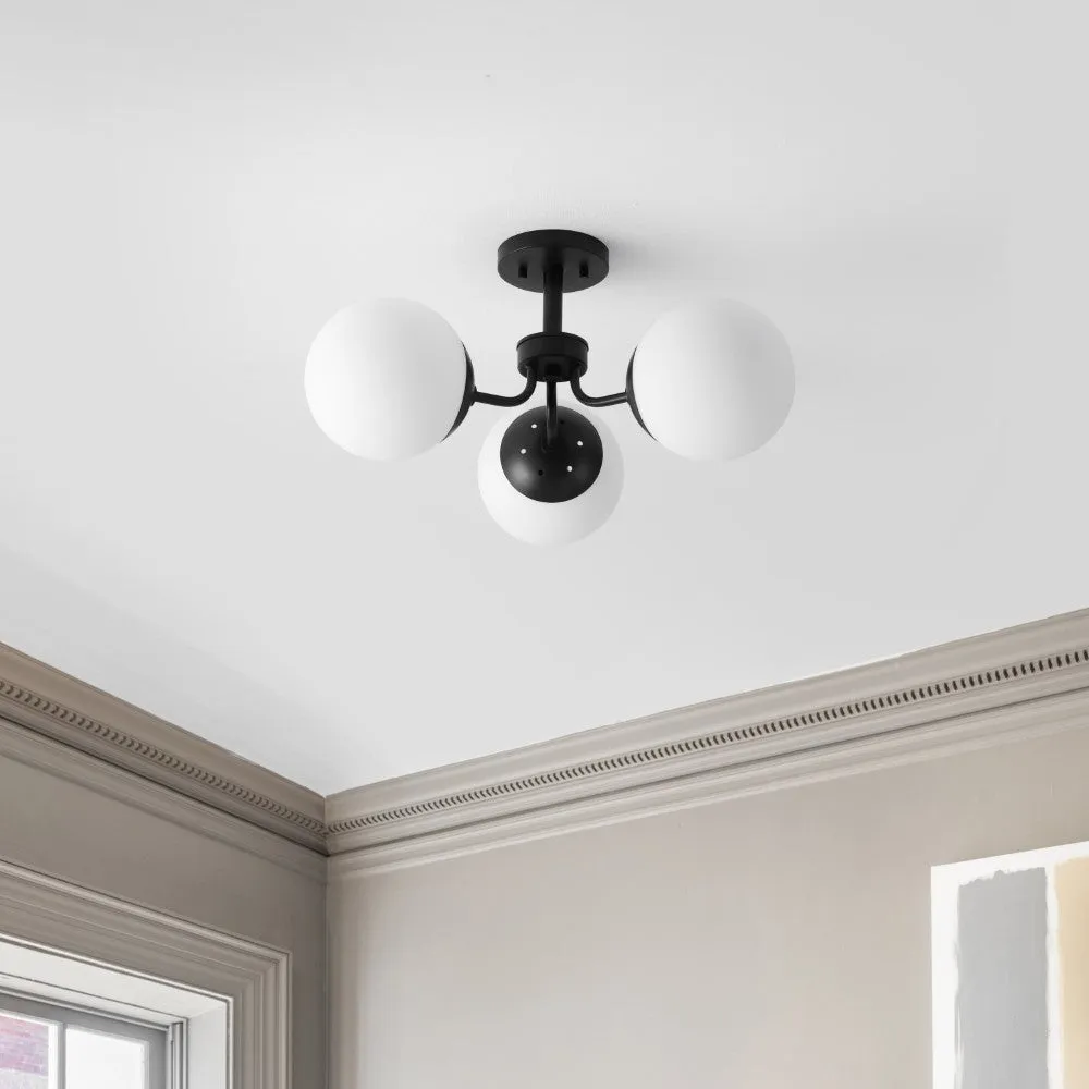 Geo 23.5" 3-Light Bohemian Farmhouse Iron/Frosted Glass LED Semi Flush Mount