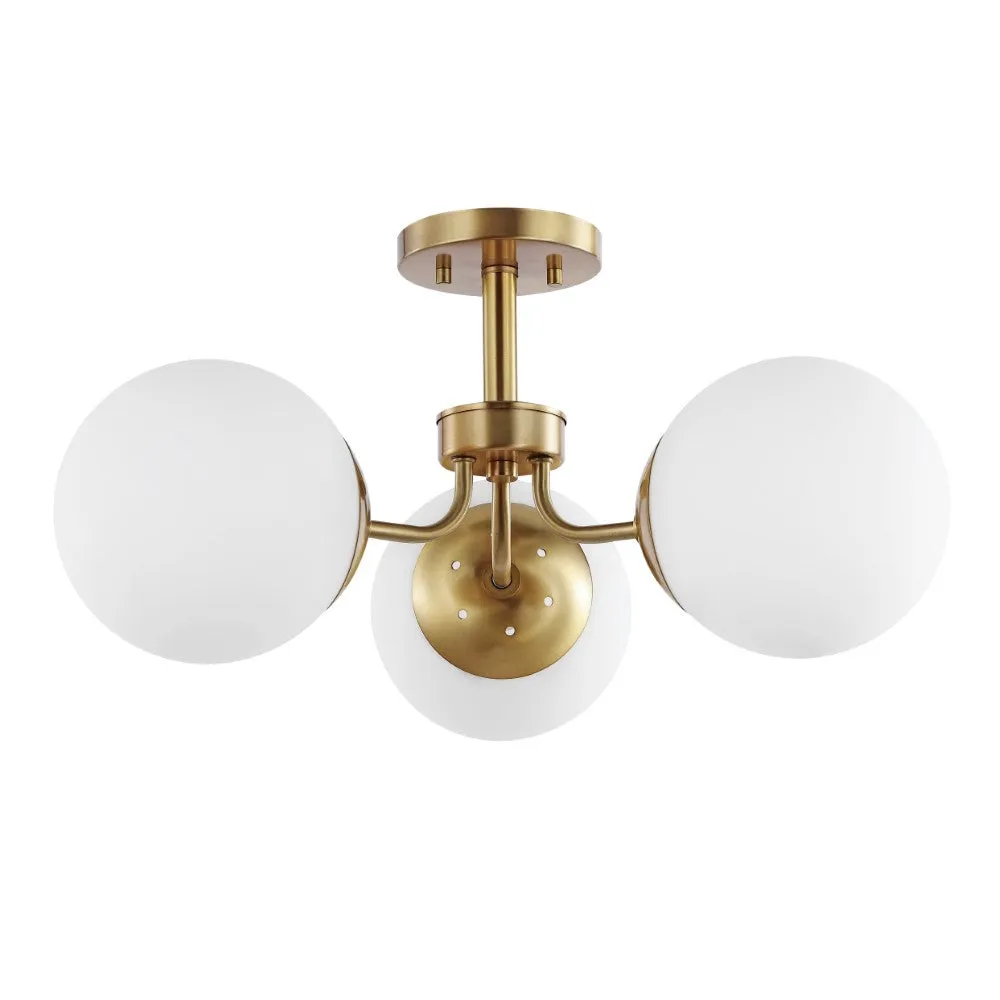 Geo 23.5" 3-Light Bohemian Farmhouse Iron/Frosted Glass LED Semi Flush Mount