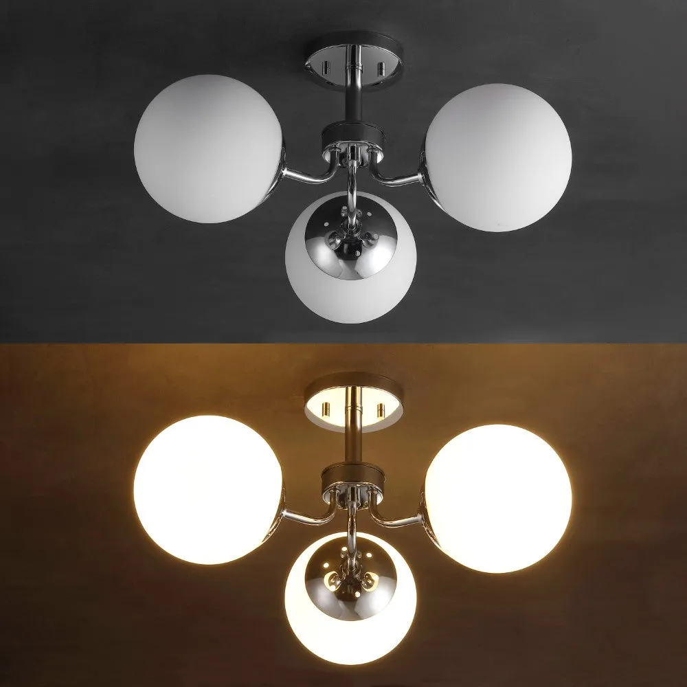 Geo 23.5" 3-Light Bohemian Farmhouse Iron/Frosted Glass LED Semi Flush Mount