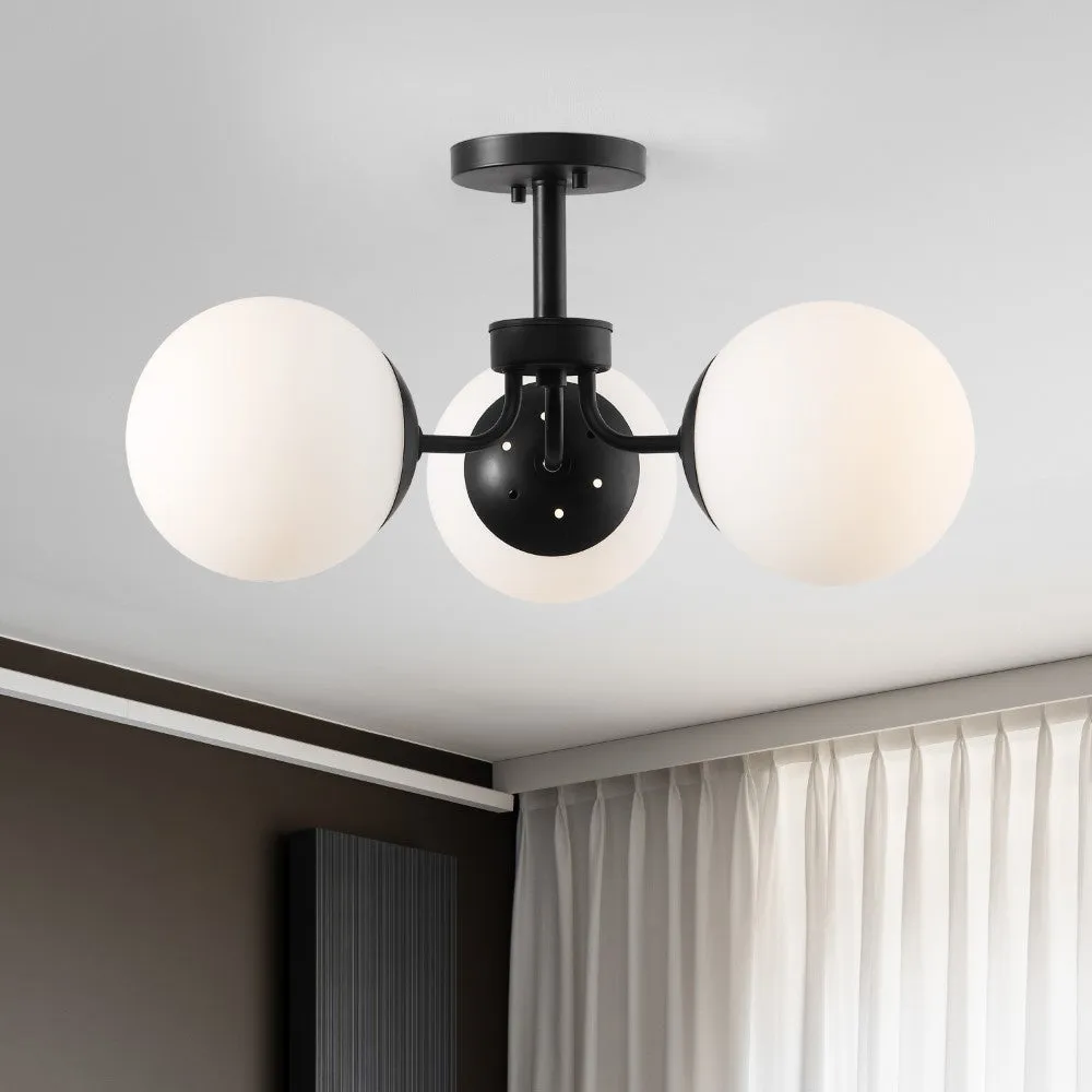 Geo 23.5" 3-Light Bohemian Farmhouse Iron/Frosted Glass LED Semi Flush Mount