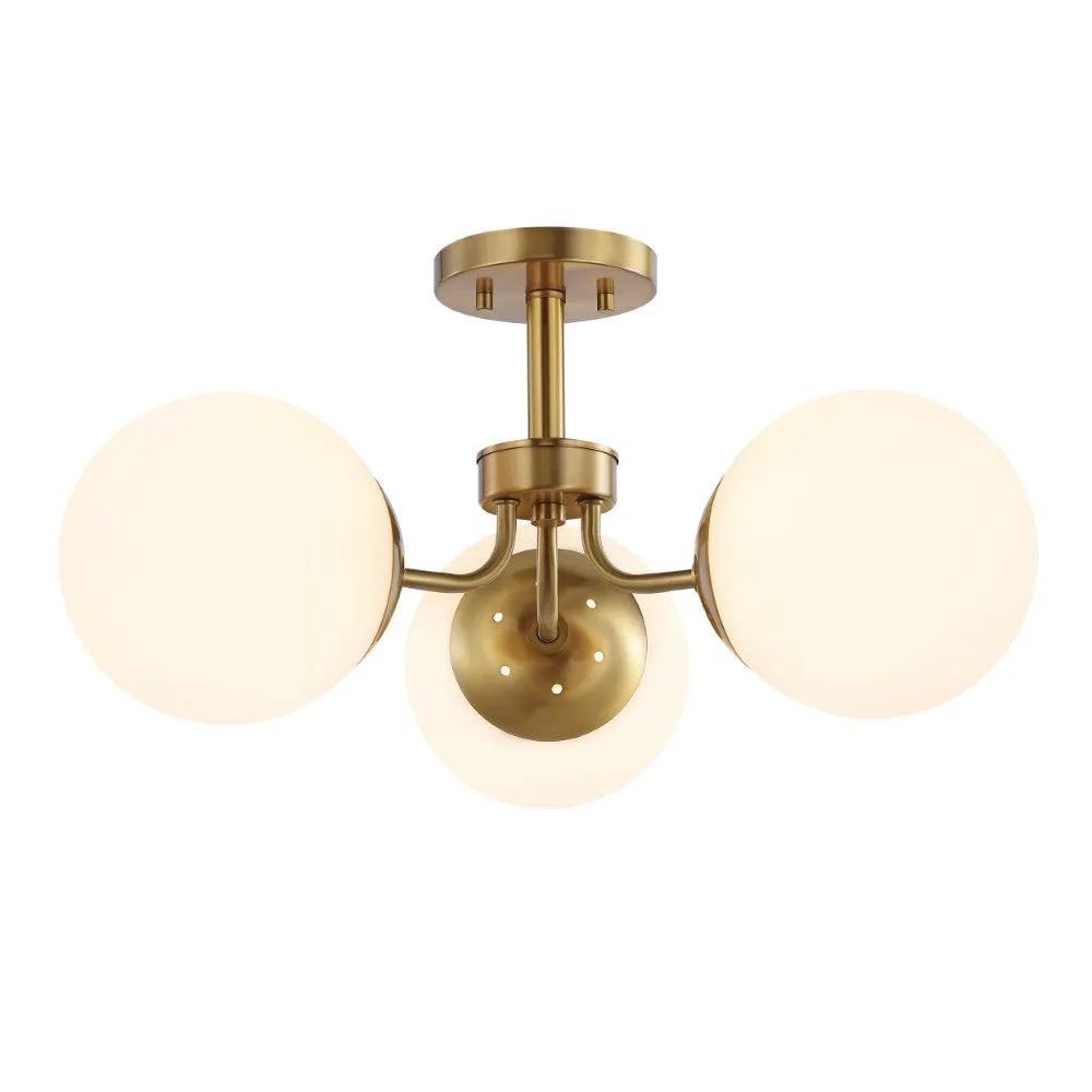 Geo 23.5" 3-Light Bohemian Farmhouse Iron/Frosted Glass LED Semi Flush Mount