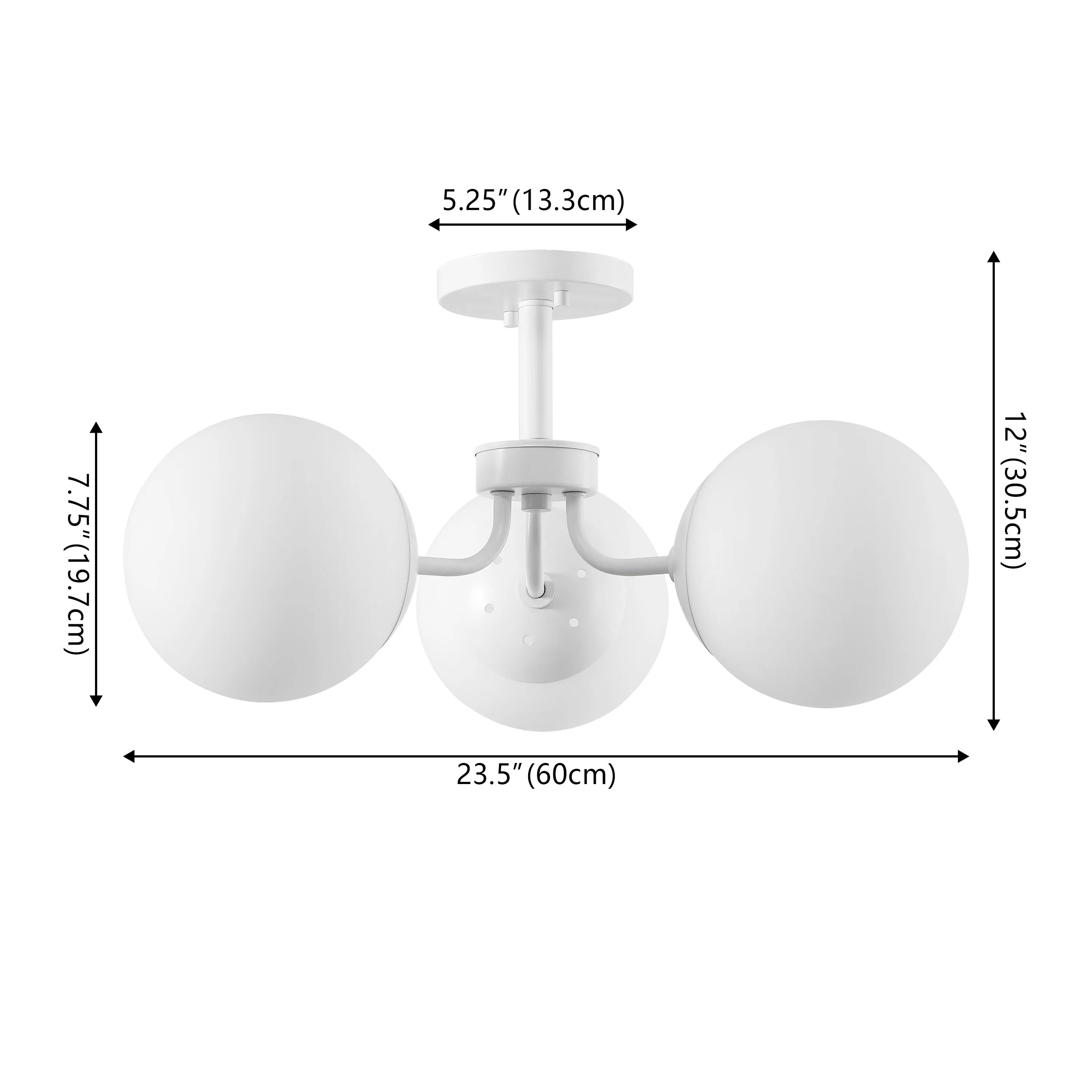 Geo 23.5" 3-Light Bohemian Farmhouse Iron/Frosted Glass LED Semi Flush Mount