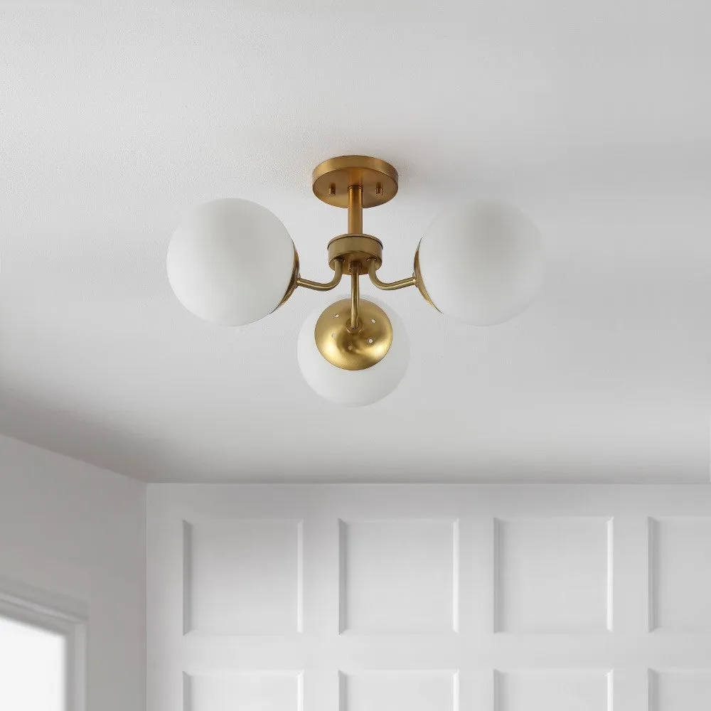 Geo 23.5" 3-Light Bohemian Farmhouse Iron/Frosted Glass LED Semi Flush Mount