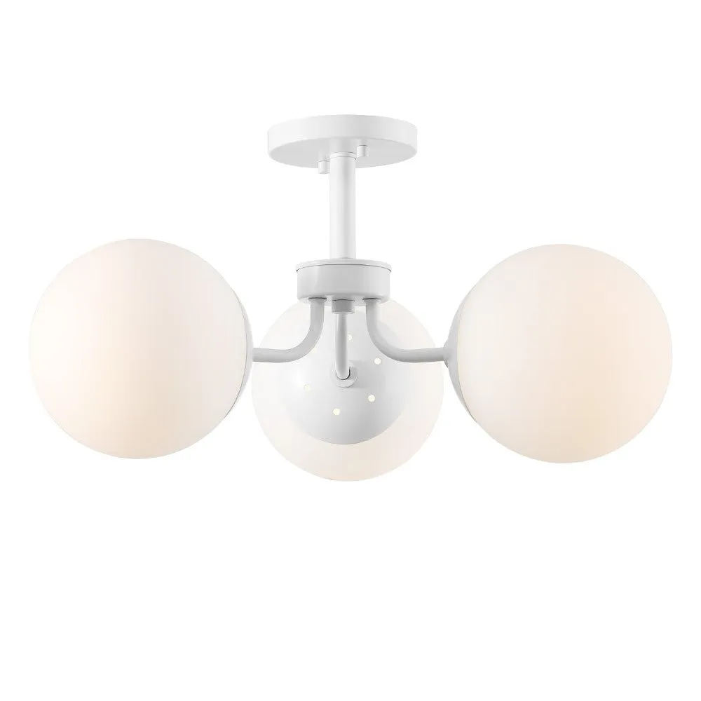 Geo 23.5" 3-Light Bohemian Farmhouse Iron/Frosted Glass LED Semi Flush Mount