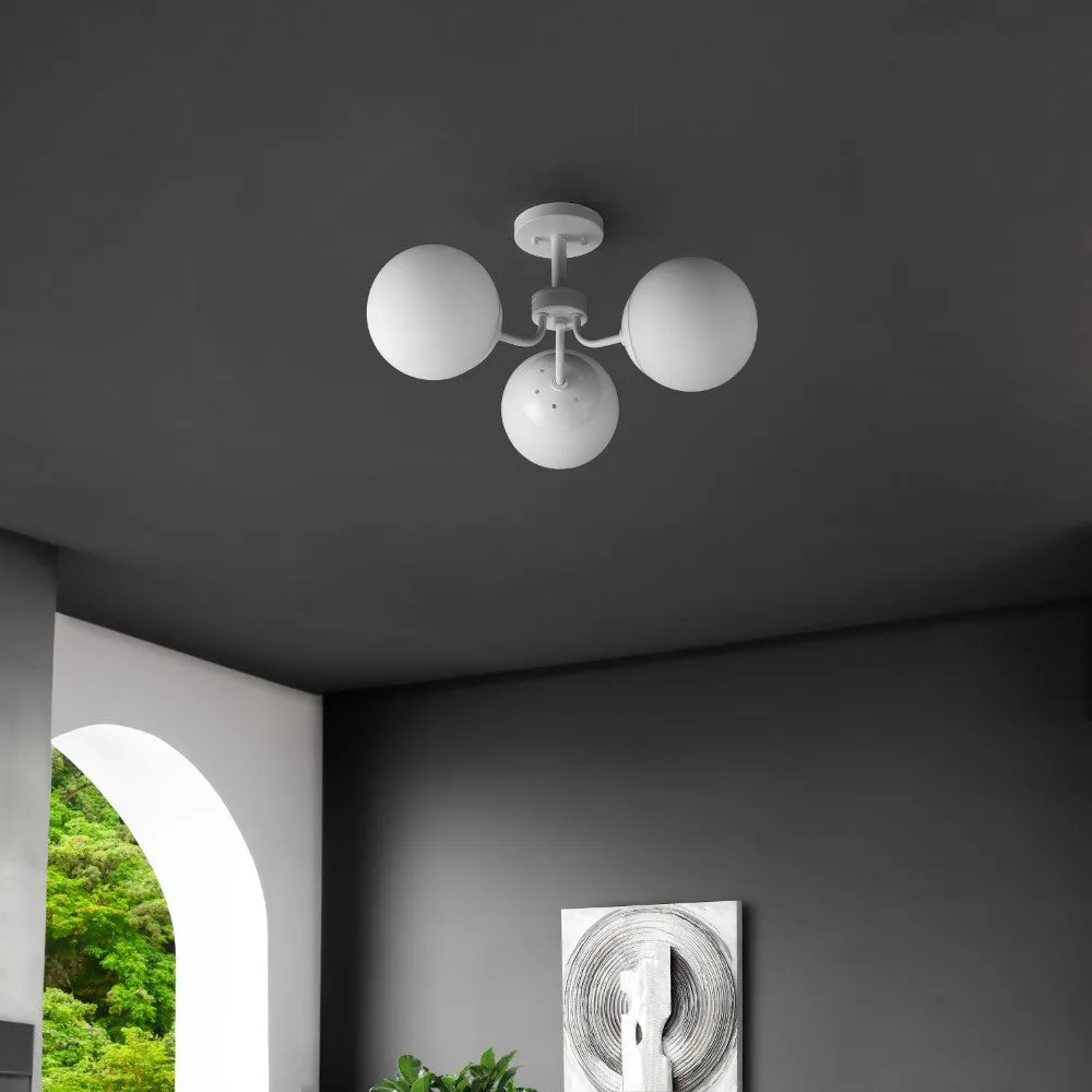 Geo 23.5" 3-Light Bohemian Farmhouse Iron/Frosted Glass LED Semi Flush Mount