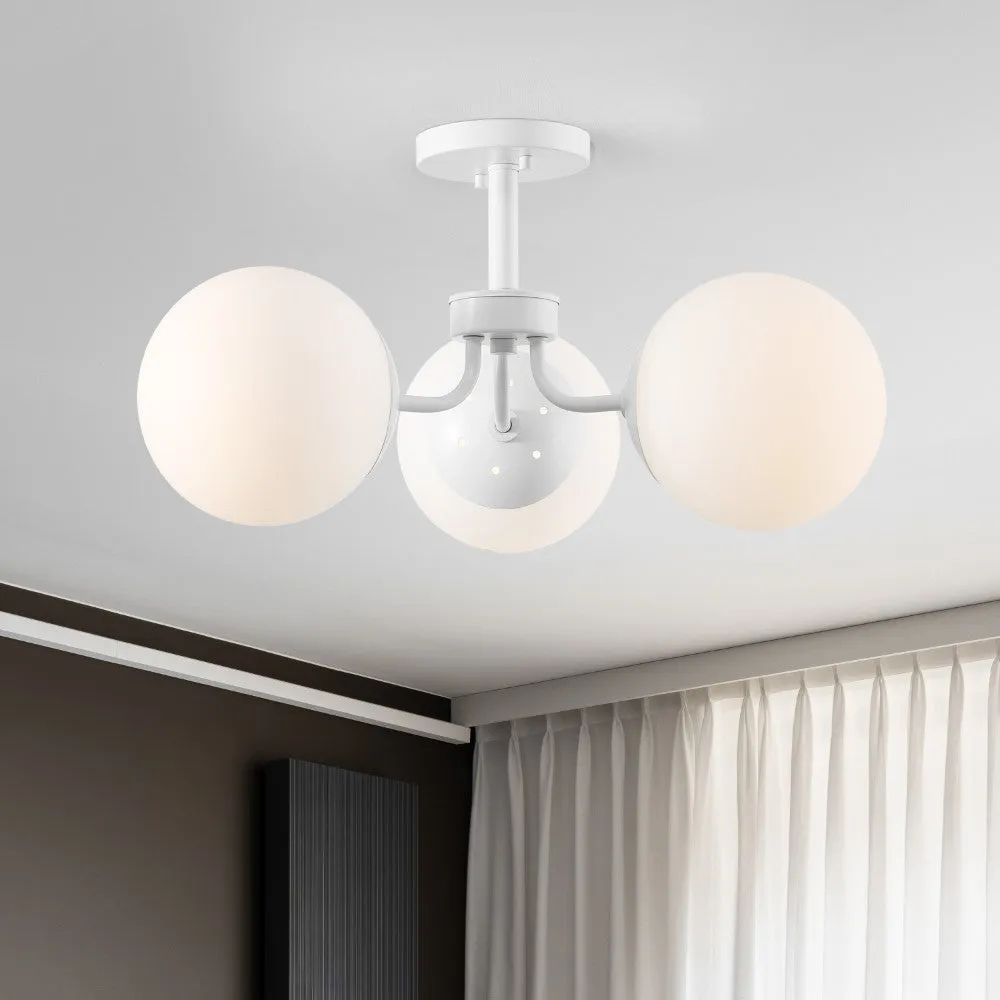 Geo 23.5" 3-Light Bohemian Farmhouse Iron/Frosted Glass LED Semi Flush Mount