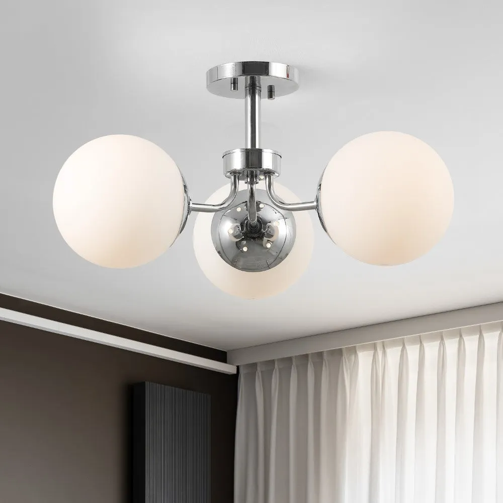 Geo 23.5" 3-Light Bohemian Farmhouse Iron/Frosted Glass LED Semi Flush Mount