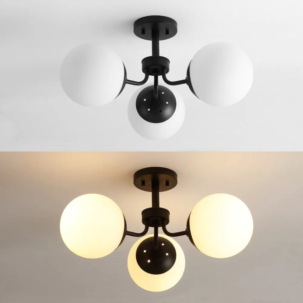 Geo 23.5" 3-Light Bohemian Farmhouse Iron/Frosted Glass LED Semi Flush Mount