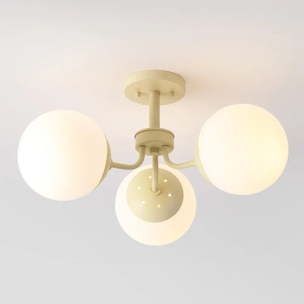 Geo 23.5" 3-Light Bohemian Farmhouse Iron/Frosted Glass LED Semi Flush Mount