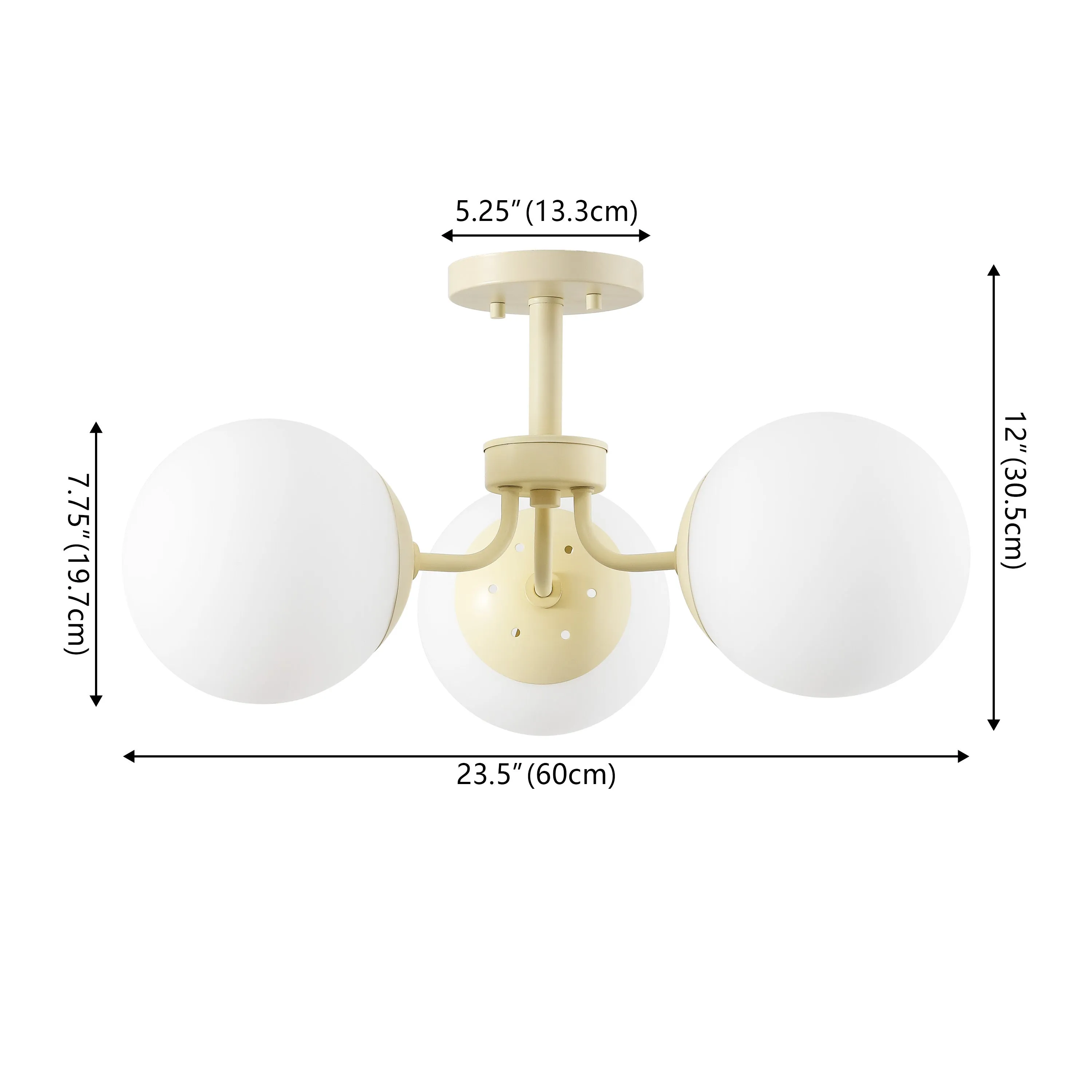 Geo 23.5" 3-Light Bohemian Farmhouse Iron/Frosted Glass LED Semi Flush Mount