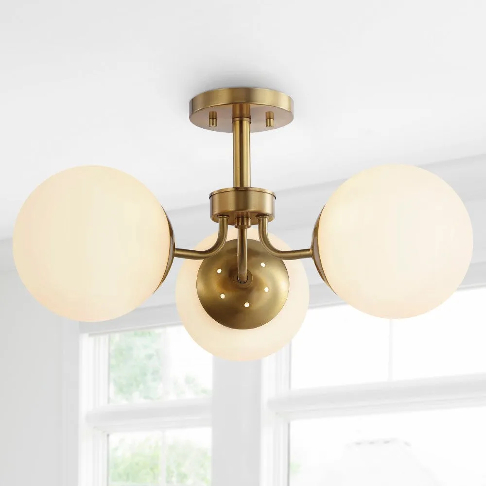 Geo 23.5" 3-Light Bohemian Farmhouse Iron/Frosted Glass LED Semi Flush Mount