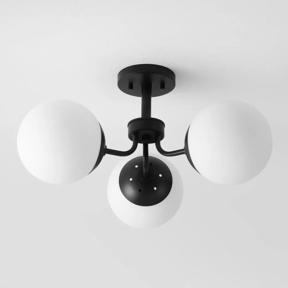 Geo 23.5" 3-Light Bohemian Farmhouse Iron/Frosted Glass LED Semi Flush Mount