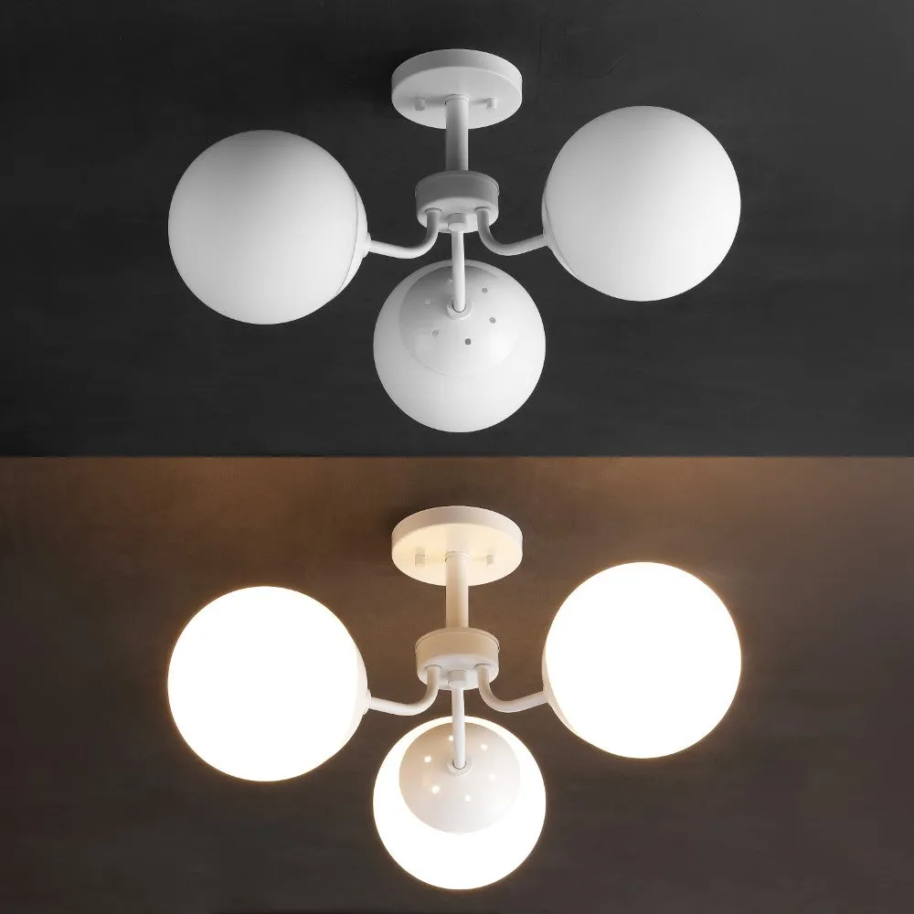 Geo 23.5" 3-Light Bohemian Farmhouse Iron/Frosted Glass LED Semi Flush Mount