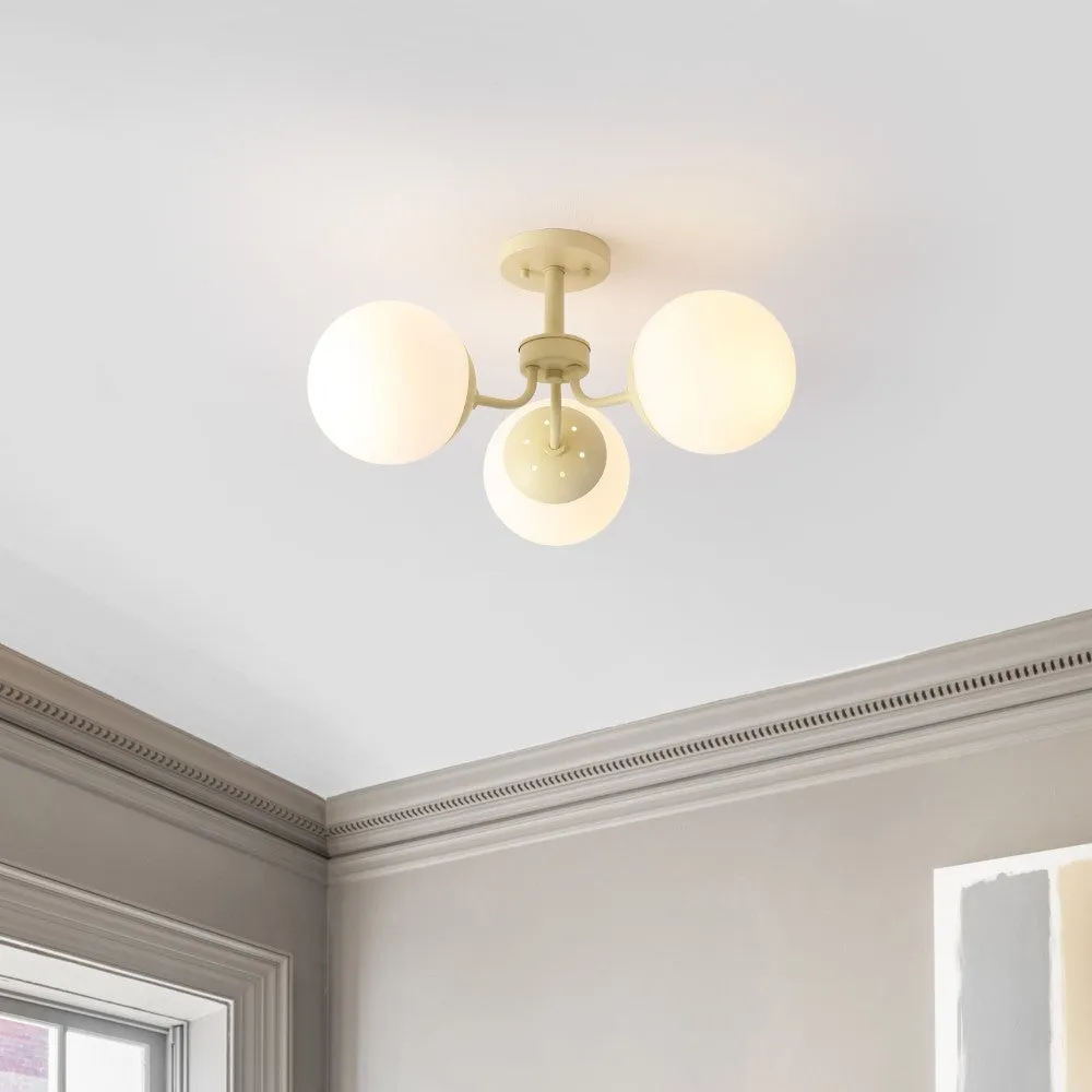 Geo 23.5" 3-Light Bohemian Farmhouse Iron/Frosted Glass LED Semi Flush Mount