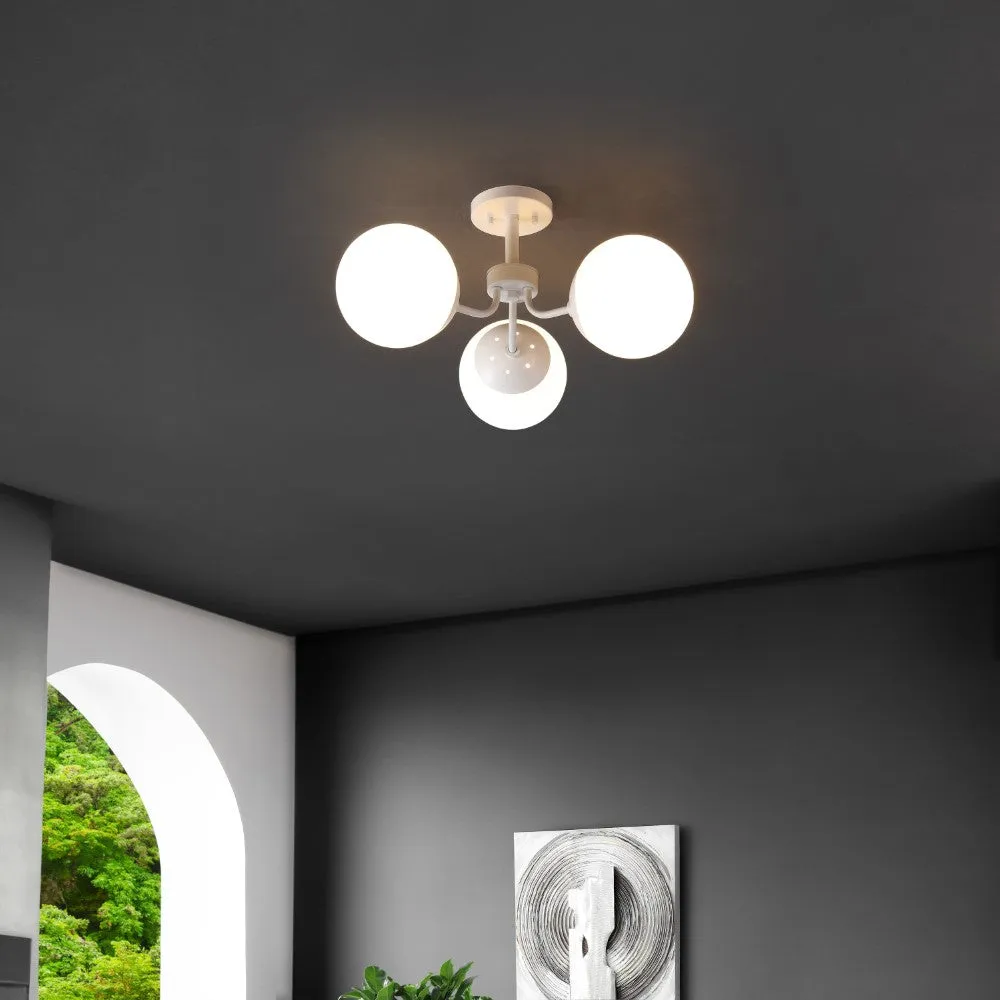 Geo 23.5" 3-Light Bohemian Farmhouse Iron/Frosted Glass LED Semi Flush Mount