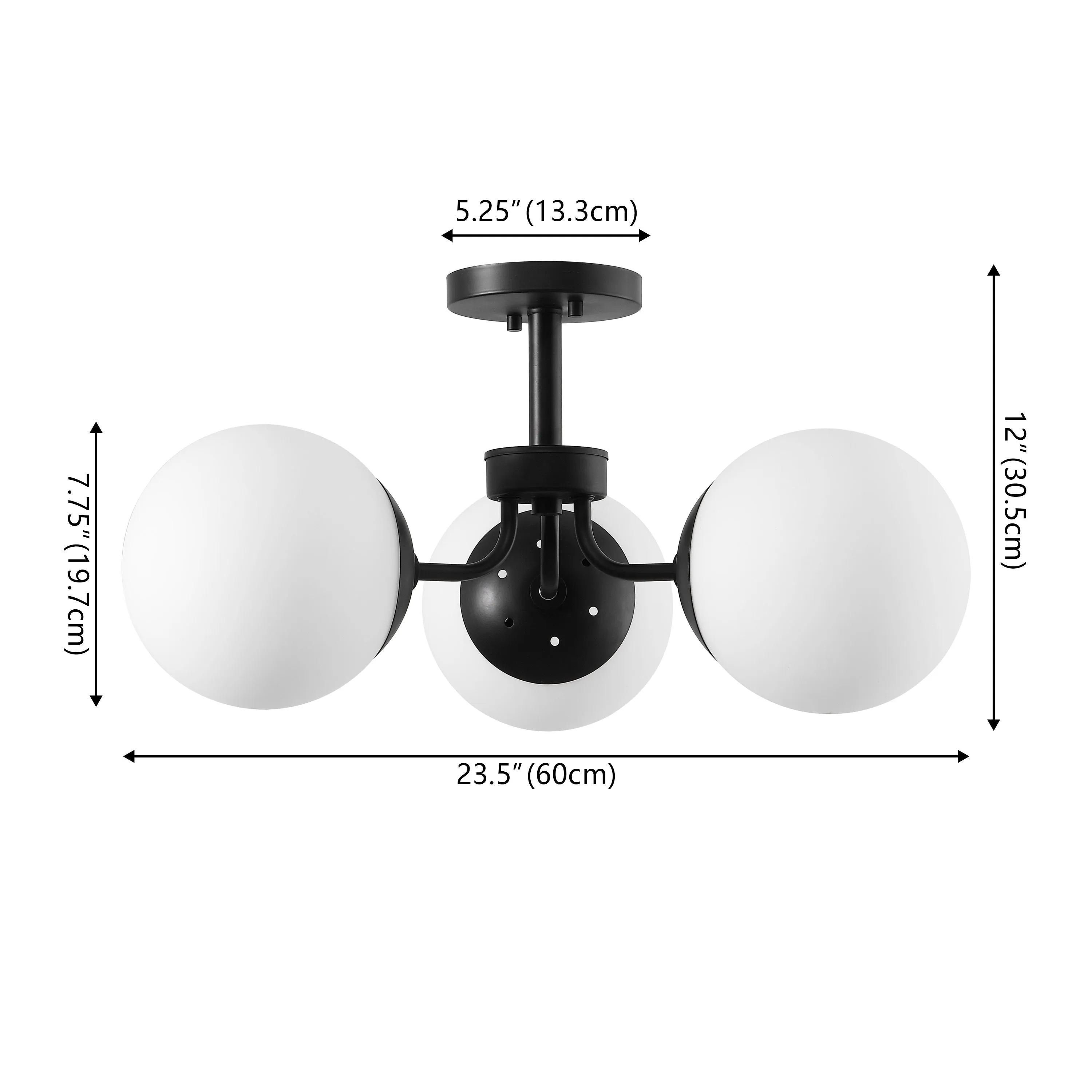 Geo 23.5" 3-Light Bohemian Farmhouse Iron/Frosted Glass LED Semi Flush Mount
