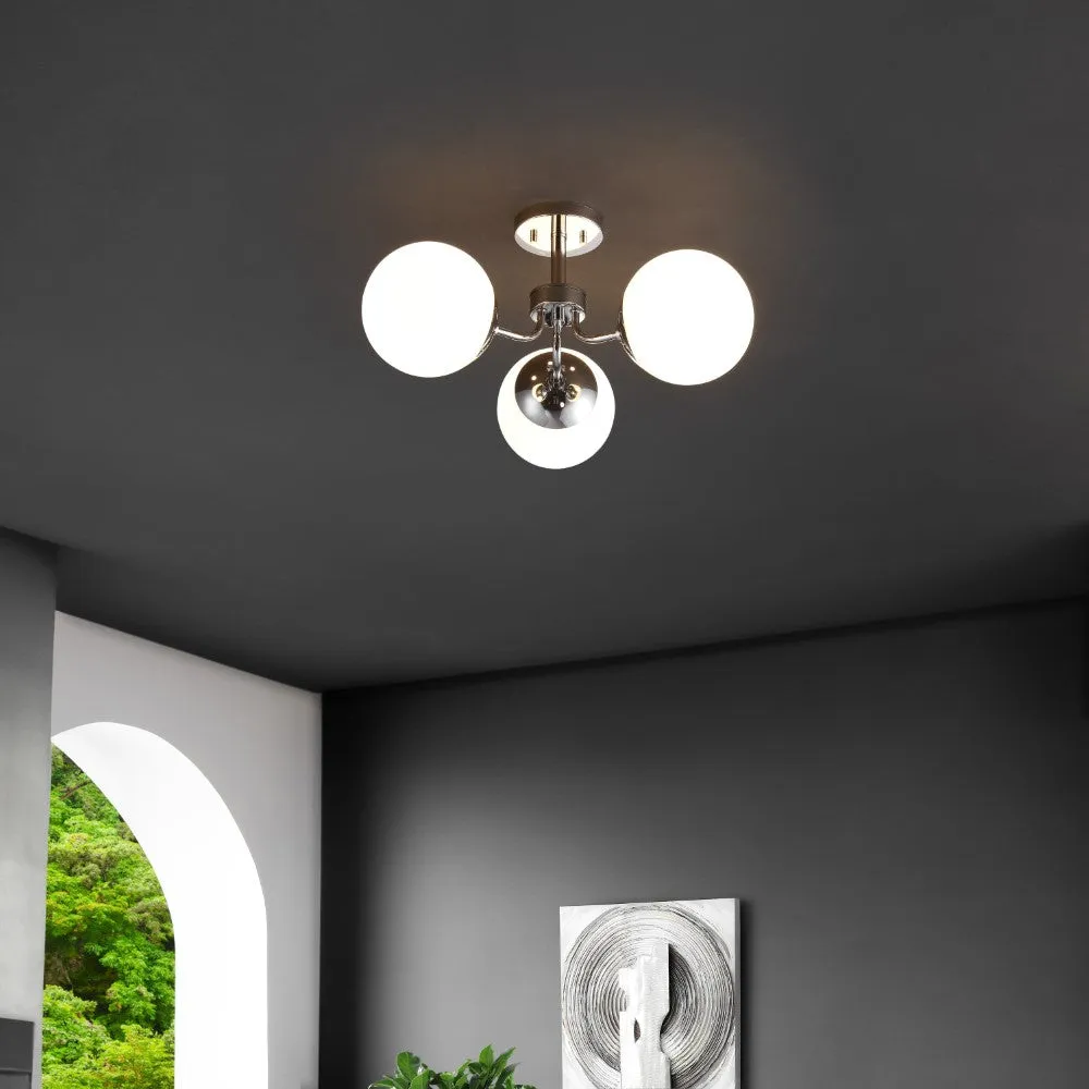 Geo 23.5" 3-Light Bohemian Farmhouse Iron/Frosted Glass LED Semi Flush Mount
