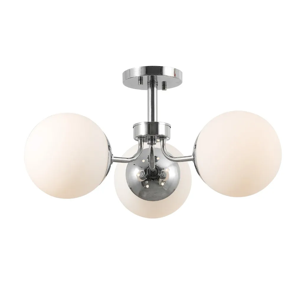 Geo 23.5" 3-Light Bohemian Farmhouse Iron/Frosted Glass LED Semi Flush Mount