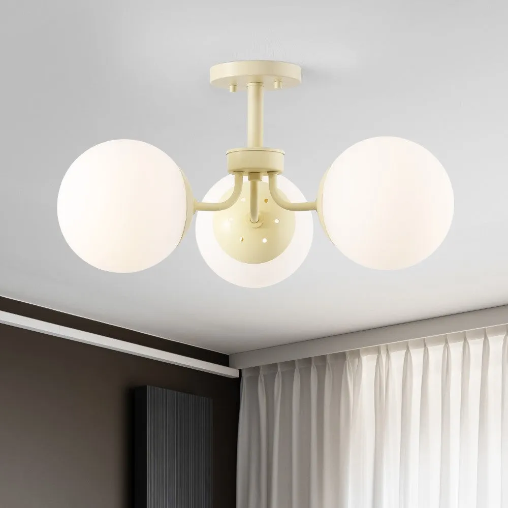 Geo 23.5" 3-Light Bohemian Farmhouse Iron/Frosted Glass LED Semi Flush Mount