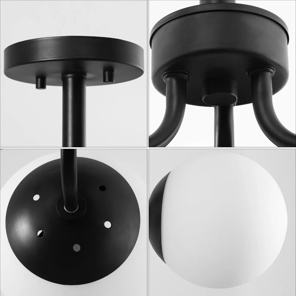 Geo 23.5" 3-Light Bohemian Farmhouse Iron/Frosted Glass LED Semi Flush Mount