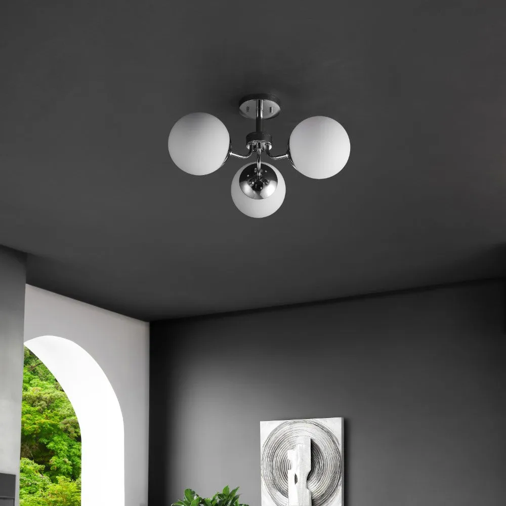 Geo 23.5" 3-Light Bohemian Farmhouse Iron/Frosted Glass LED Semi Flush Mount