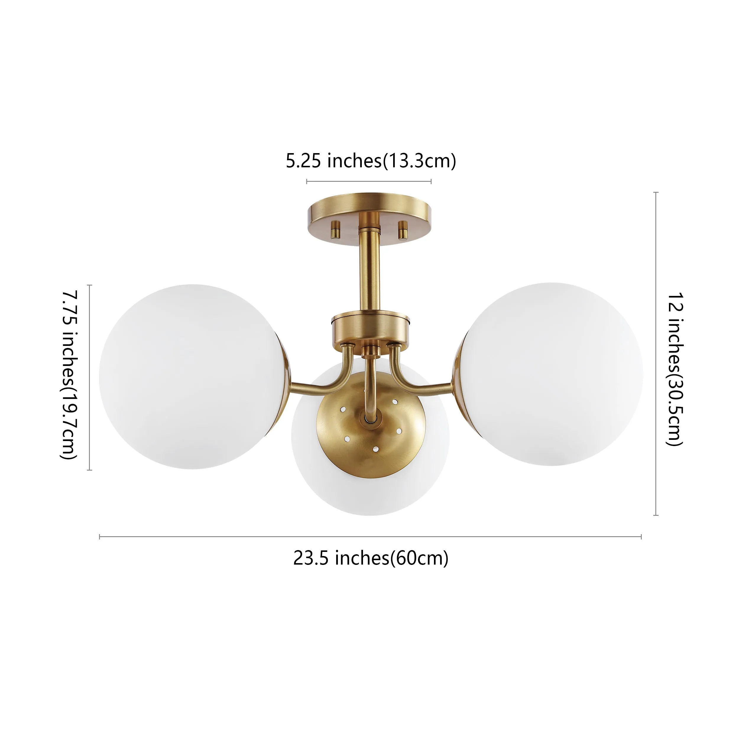 Geo 23.5" 3-Light Bohemian Farmhouse Iron/Frosted Glass LED Semi Flush Mount