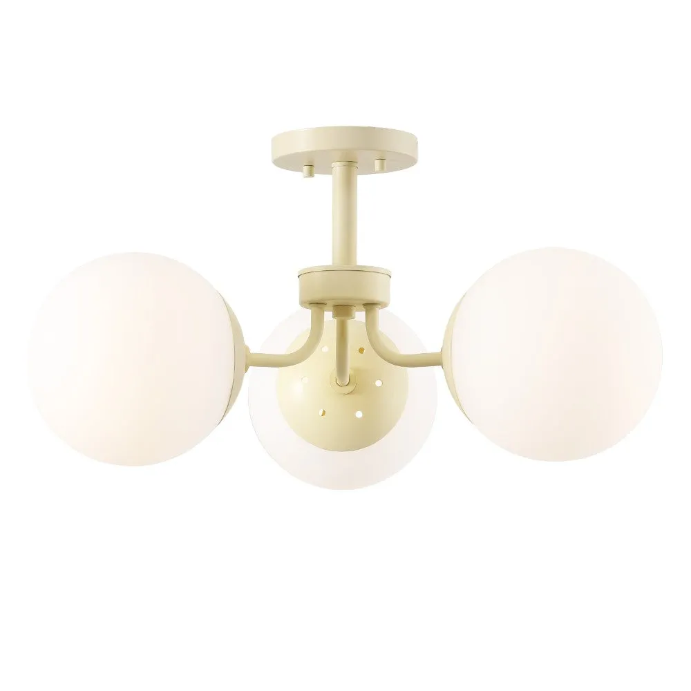 Geo 23.5" 3-Light Bohemian Farmhouse Iron/Frosted Glass LED Semi Flush Mount