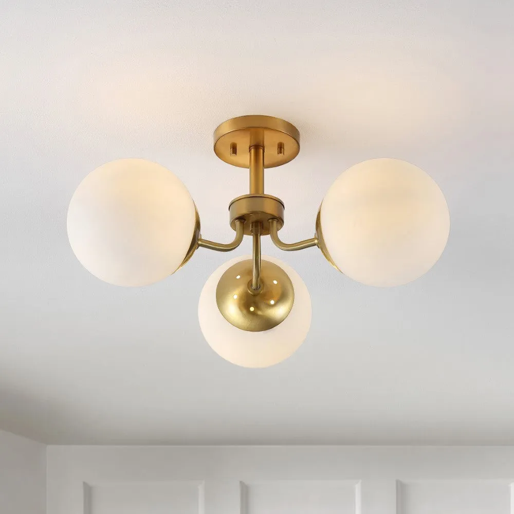 Geo 23.5" 3-Light Bohemian Farmhouse Iron/Frosted Glass LED Semi Flush Mount
