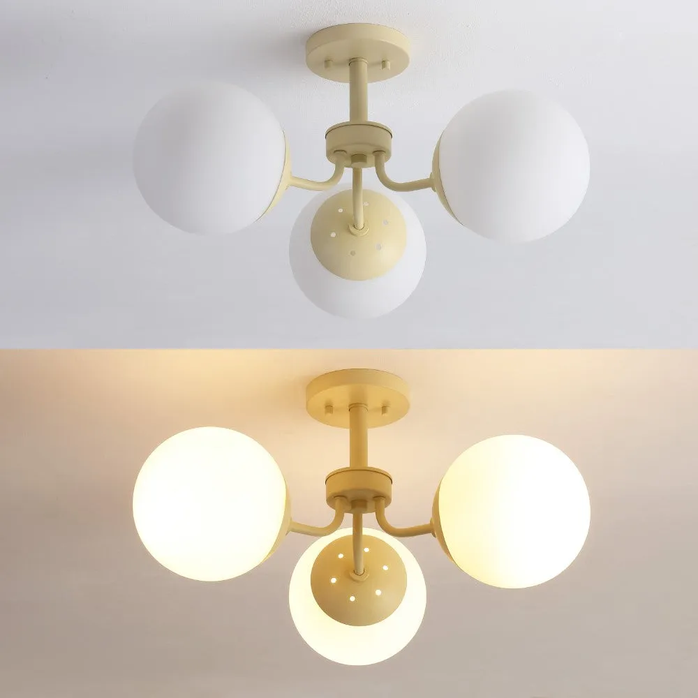 Geo 23.5" 3-Light Bohemian Farmhouse Iron/Frosted Glass LED Semi Flush Mount