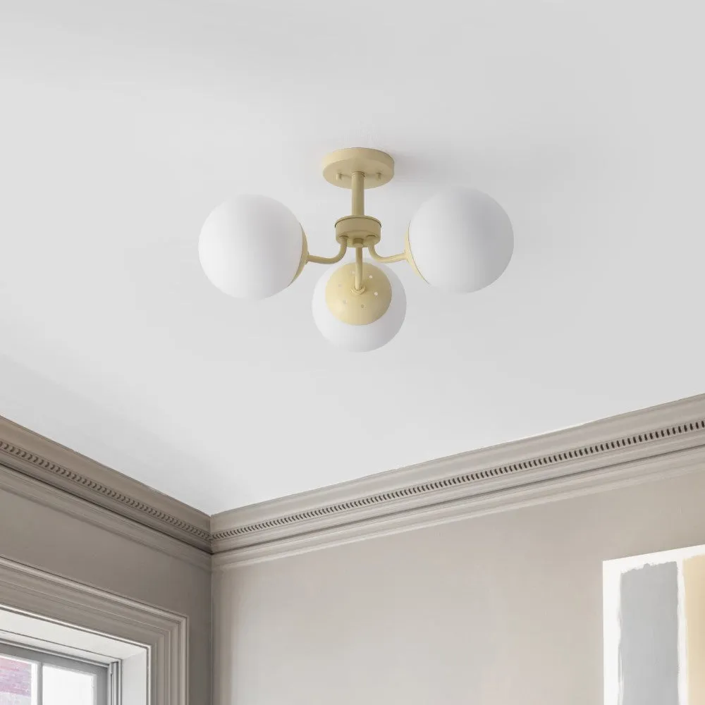 Geo 23.5" 3-Light Bohemian Farmhouse Iron/Frosted Glass LED Semi Flush Mount