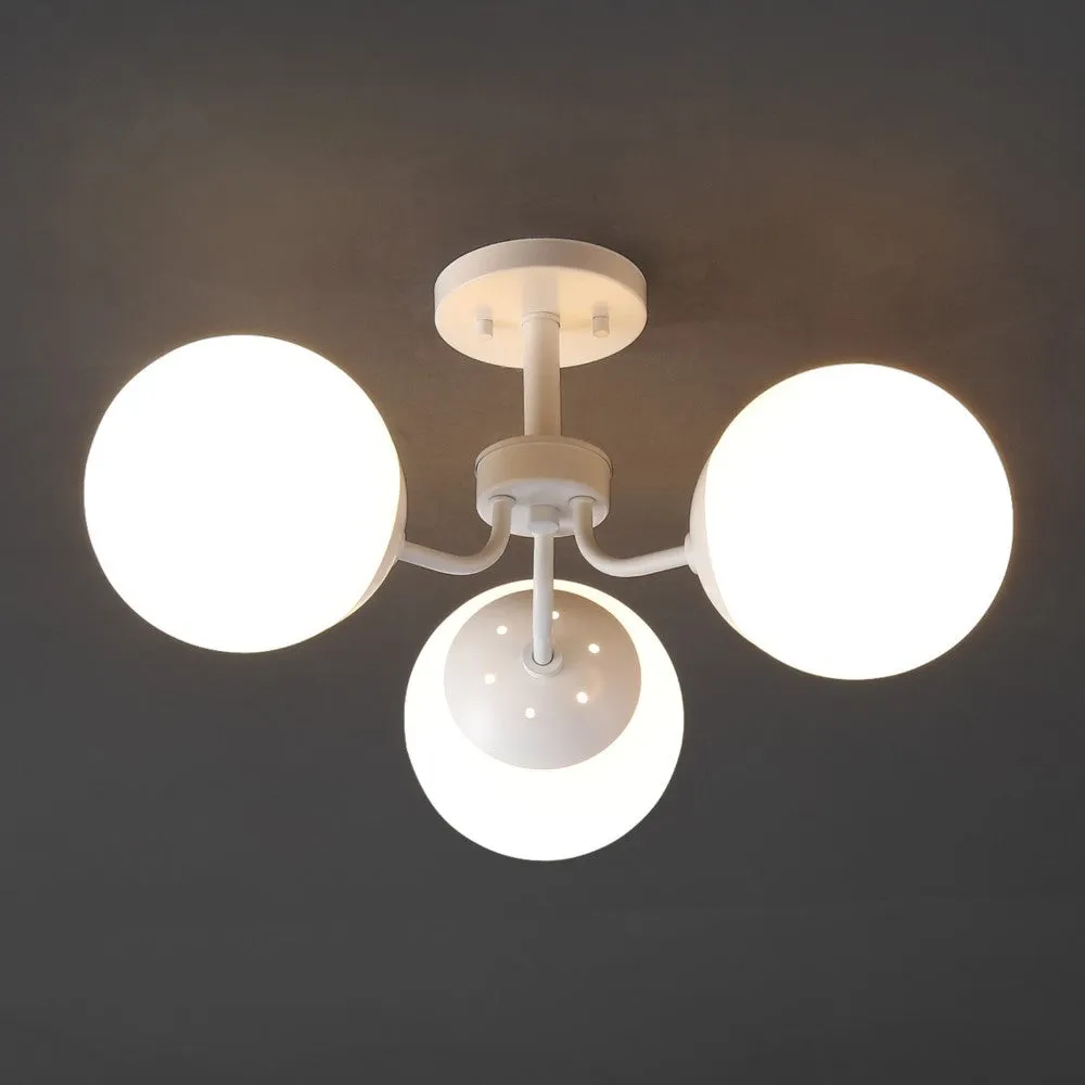 Geo 23.5" 3-Light Bohemian Farmhouse Iron/Frosted Glass LED Semi Flush Mount